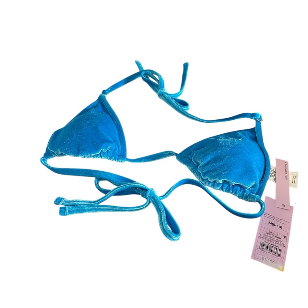 Wild Fable Blue Velvet Tie Back Bikini Top M - Picture 3 of 6